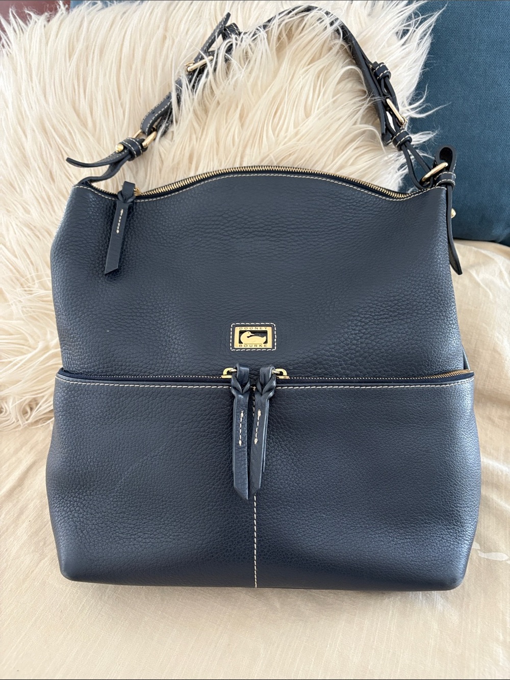 Dooney & Bourke Blue Pebbled Leather Shoulder Bag with Gold Hardware